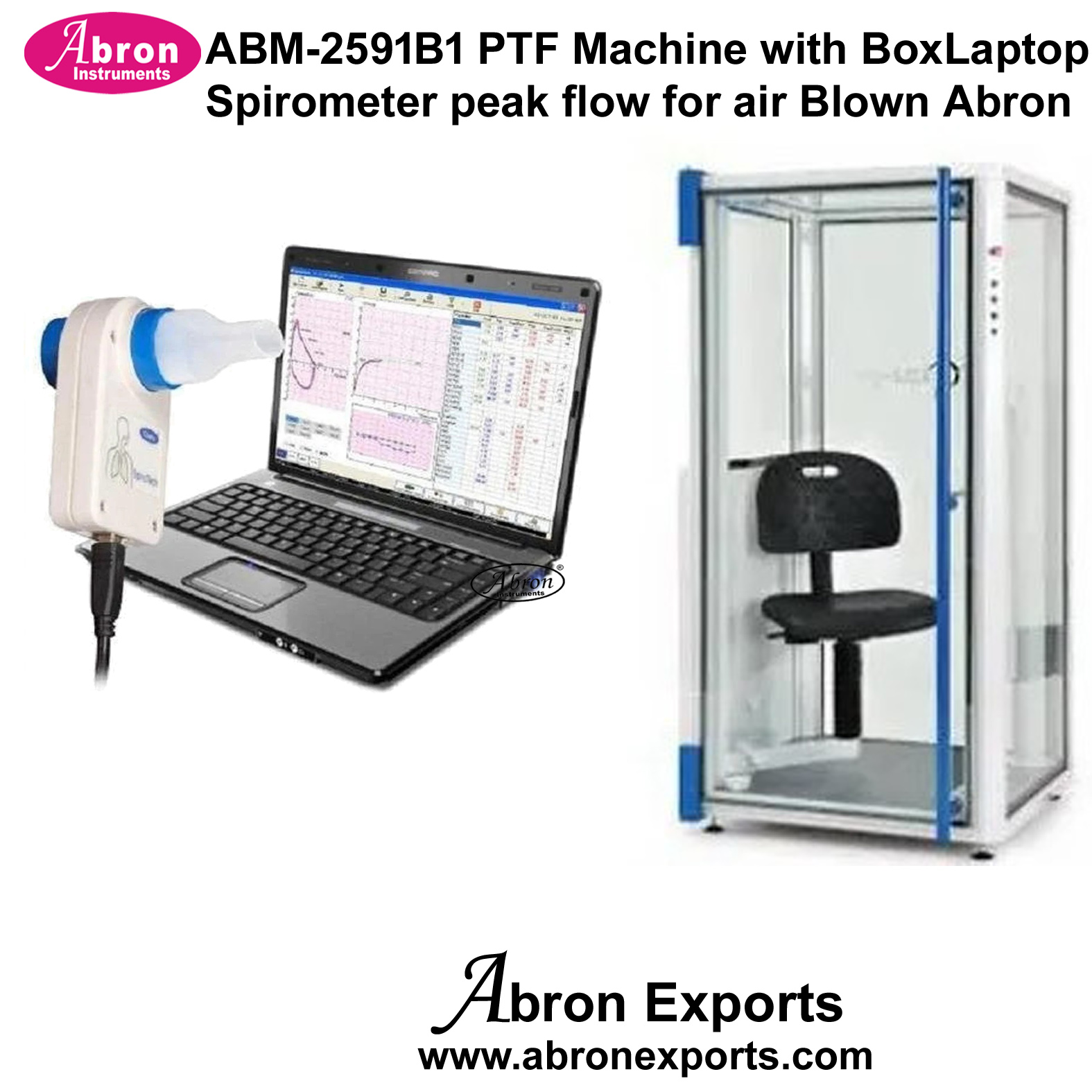 PFT Machine with Box Result on Laptop Spirometer Peak Flow For Air Blown Respirometer Abron ABM-2591B2 